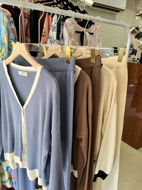 Casual Color Contrasts Cardigan Co-Ord set